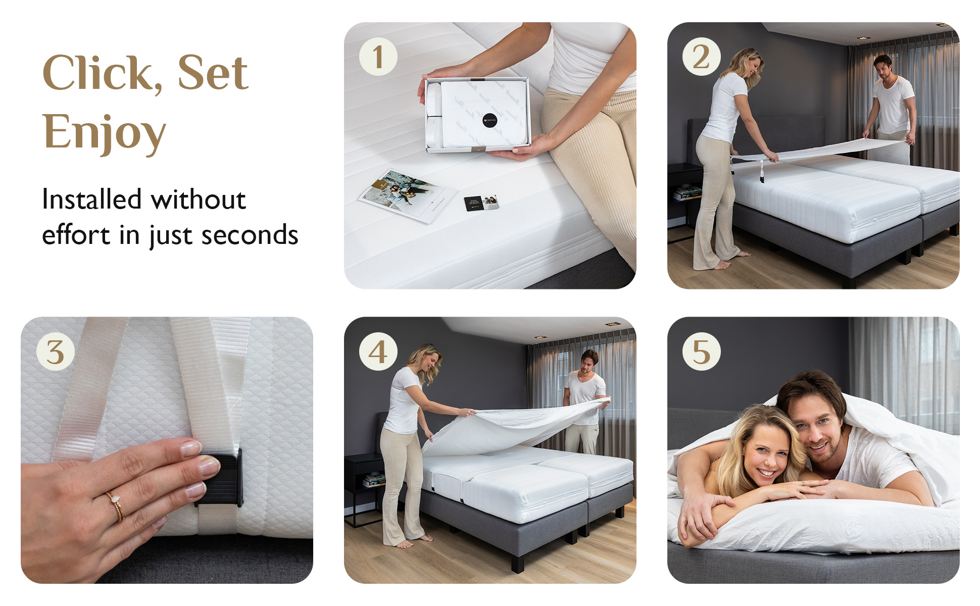 An illustration showing how to use Bed Bridges to securely connect two mattresses, ensuring a seamless and stable sleeping surface without any gaps